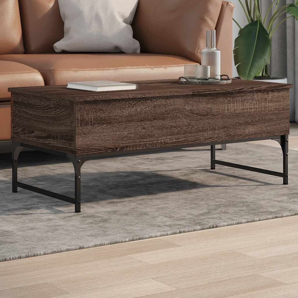 Mesa De Centro De Madera De Ingeniería Y Metal Roble Humo