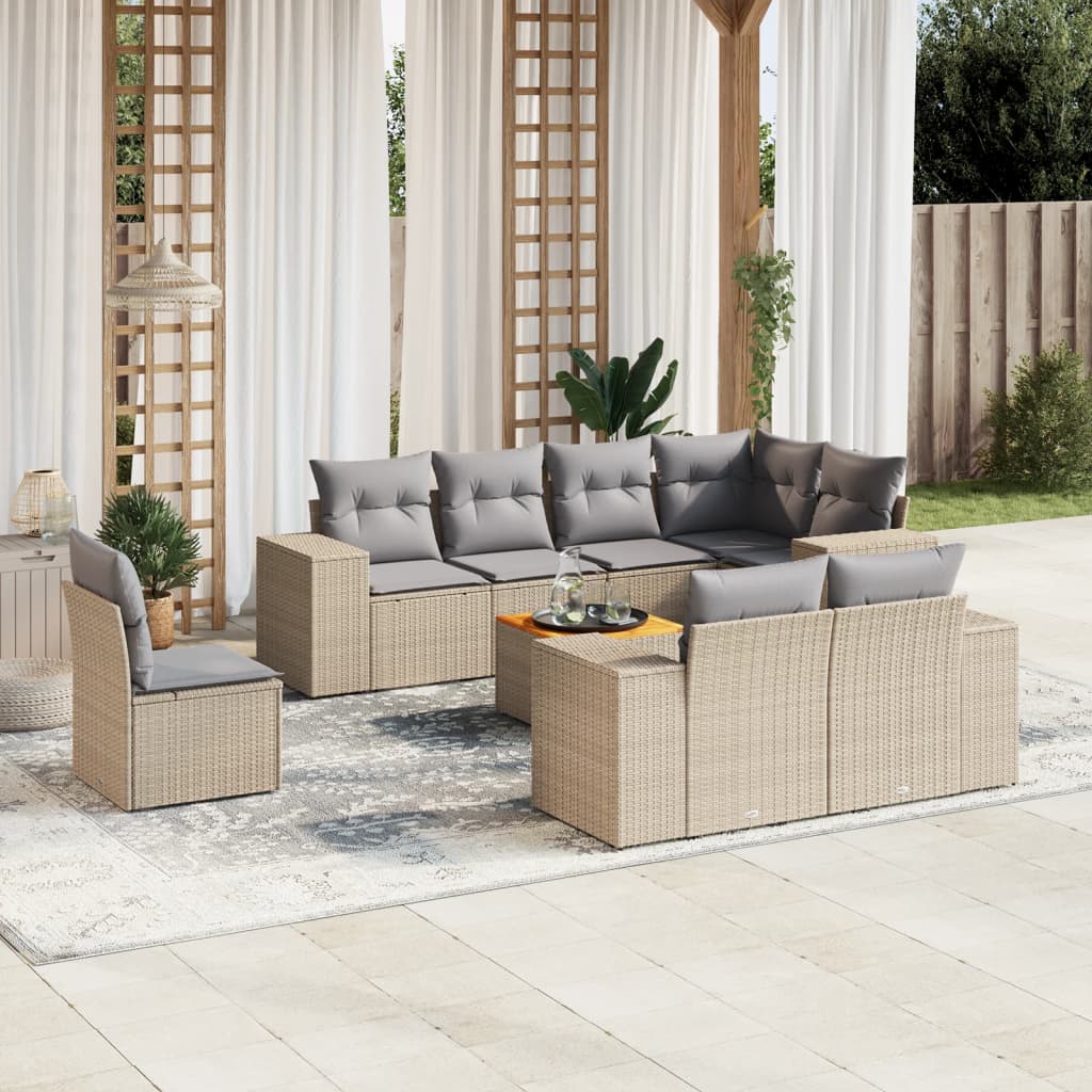 Set De Sofás De Jardín 8 Piezas Y Cojines Ratán Sintético Negro
