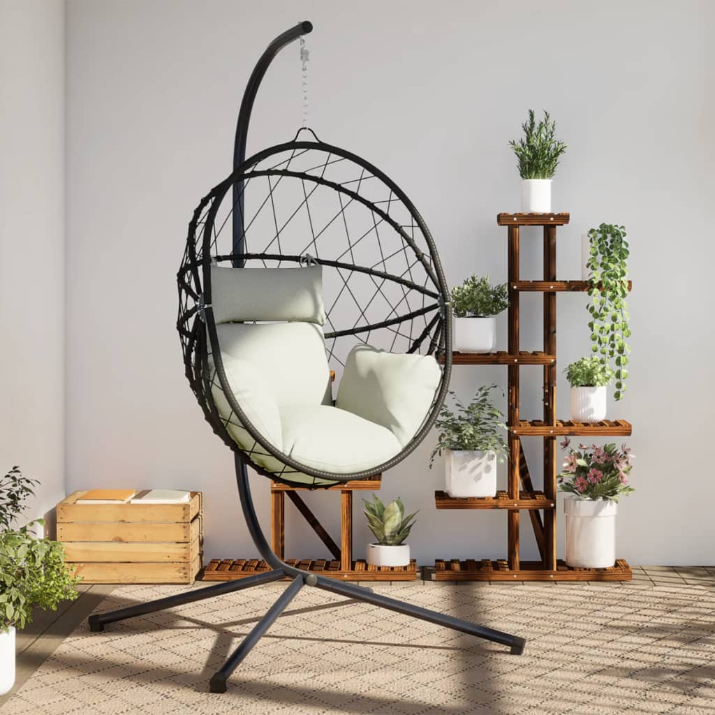 Silla Colgante Huevo Con Soporte Ratán Y Acero