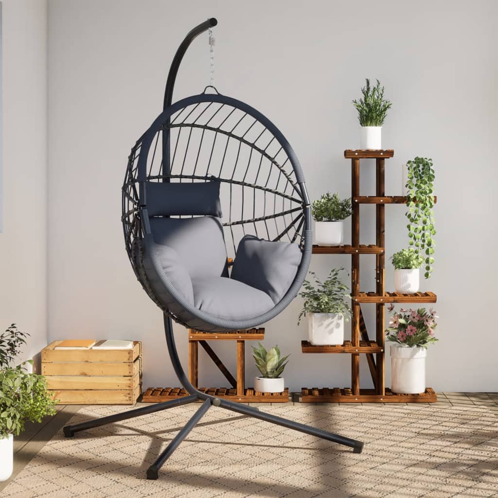 Silla Colgante Huevo Con Soporte Ratán Y Acero