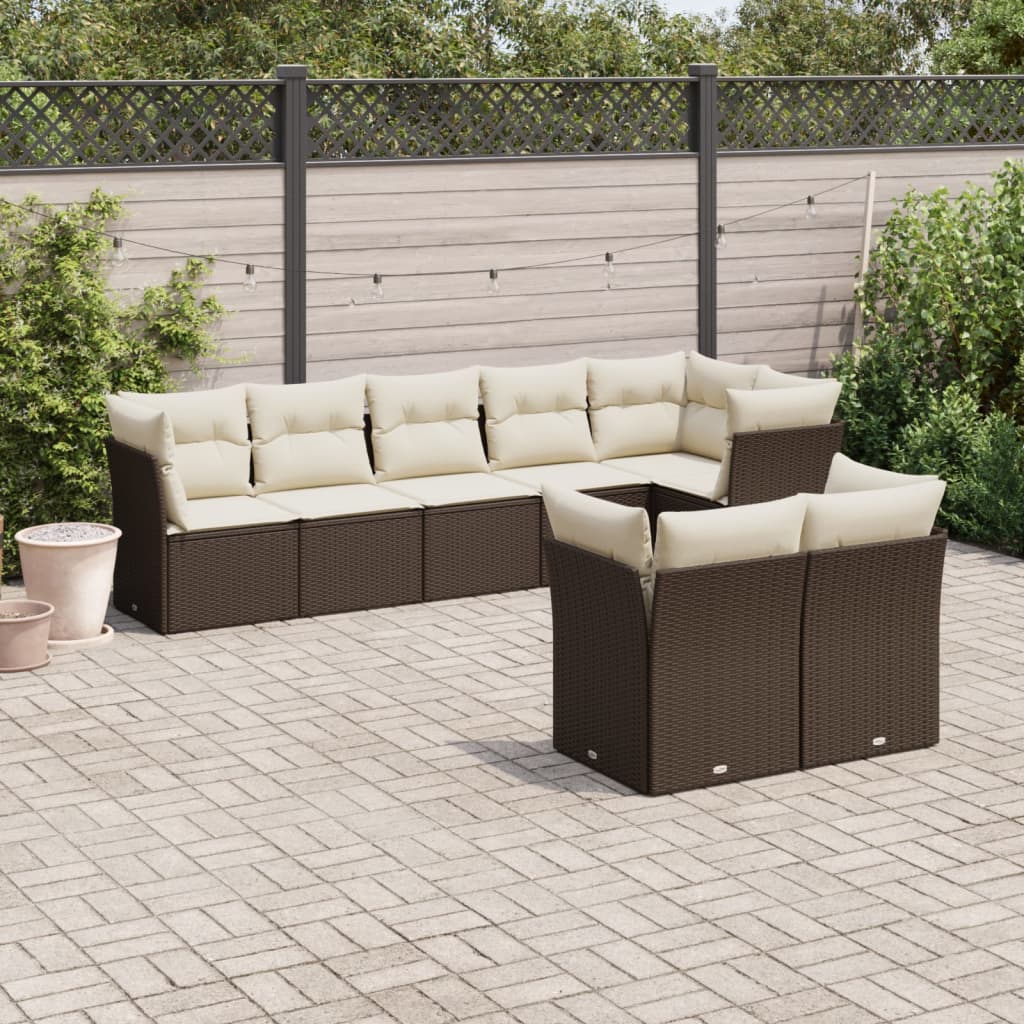 Set De Sofás De Jardín 9 Pzas Y Cojines Ratán Sintético Marrón