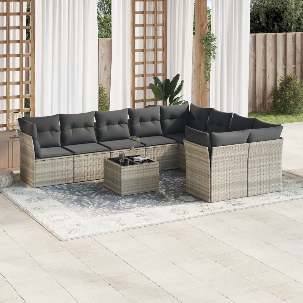 Set Muebles Jardín 9 Pzas Y Cojines Ratán Sintético