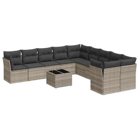 Set De Sofás De Jardín 11 Pzas Y Cojines Ratán Sintético Gris