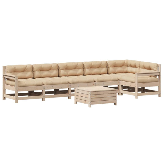 Juego De Muebles De Jardín 7 Pzas Y Cojines Madera Maciza Pino