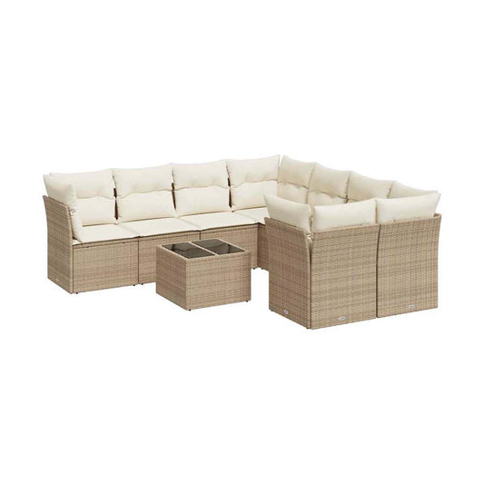 Set De Sofás De Jardín 9 Pzas Con Cojines Ratán Sintético Beige