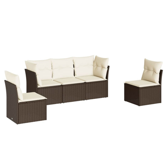 Set Comedor De Jardín 5 Piezas Y Cojines Ratán Sintético Marrón