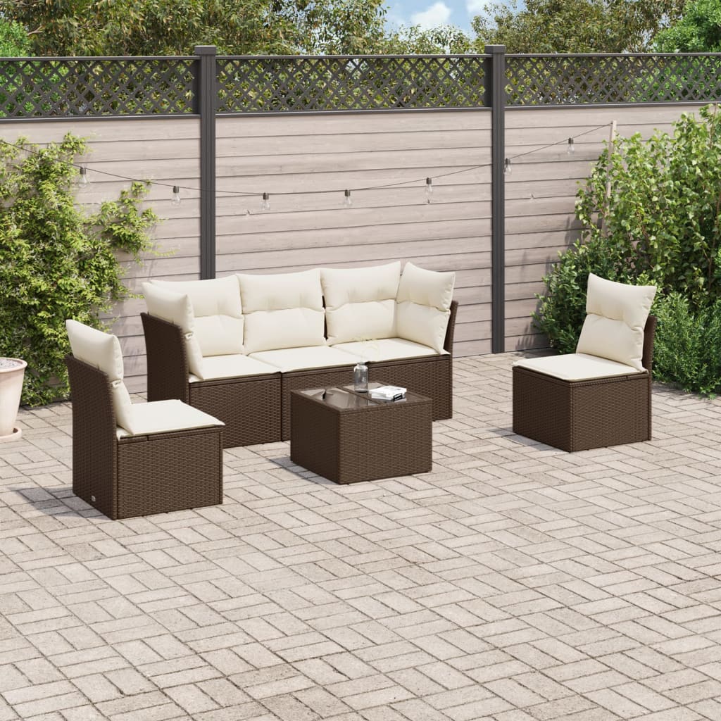Set Comedor De Jardín 5 Piezas Y Cojines Ratán Sintético Marrón