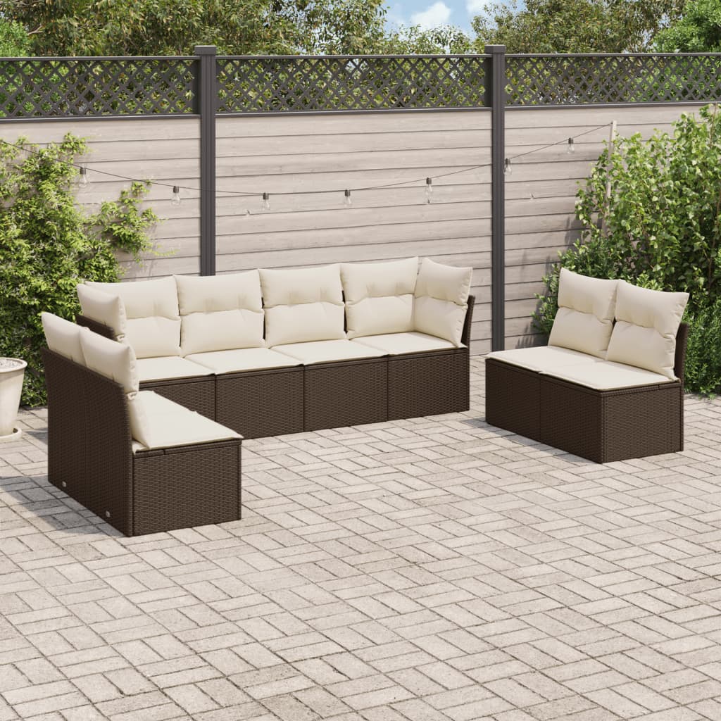 Set De Sofás De Jardín 9 Pzas Y Cojines Ratán Sintético Marrón