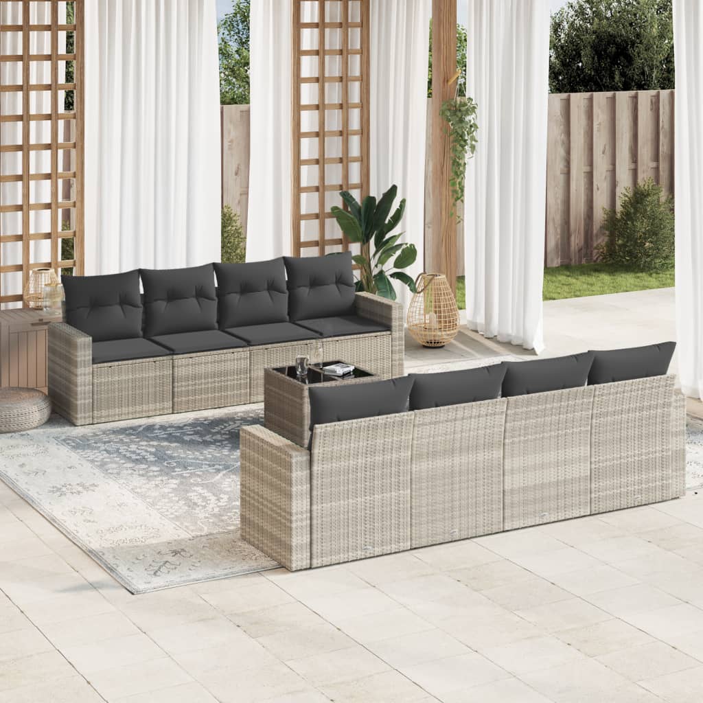 Set De Sofás De Jardín 9 Pzas Con Cojines Ratán Sintético Beige