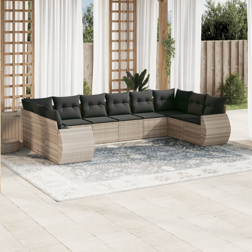 Set De Sofás De Jardín 11 Pzas Y Cojines Ratán Sintético Gris