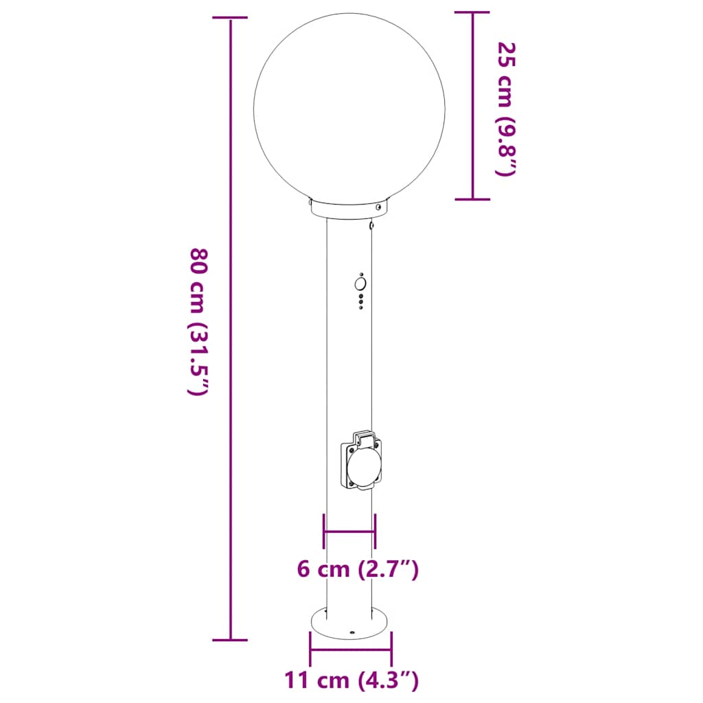 Baliza Luminosa Con Sensor Y Toma De Corriente, 80 Cm, Acero Inoxidable, Ip44