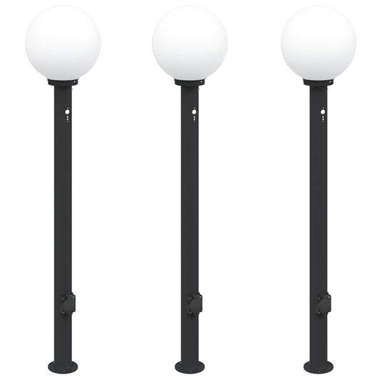 Balizas De Luz Con Sensor Y Tomacorriente, 3 Unidades, 120 Cm, Color Negro, Ip44