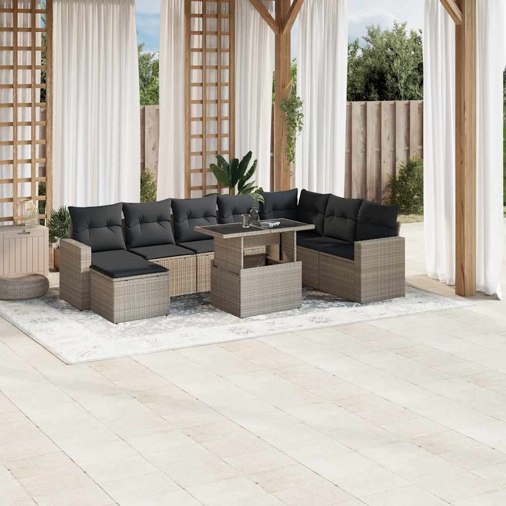 Set De Sofás De Jardín Con Cojines 9 Pzas Ratán Sintético Negro