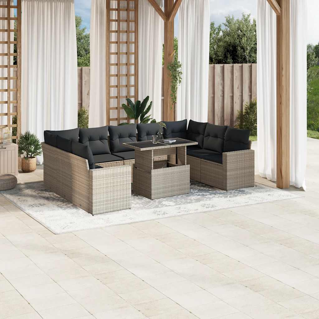 Set De Sofás De Jardín 10 Pzas Y Cojines Ratán Sintético Marrón