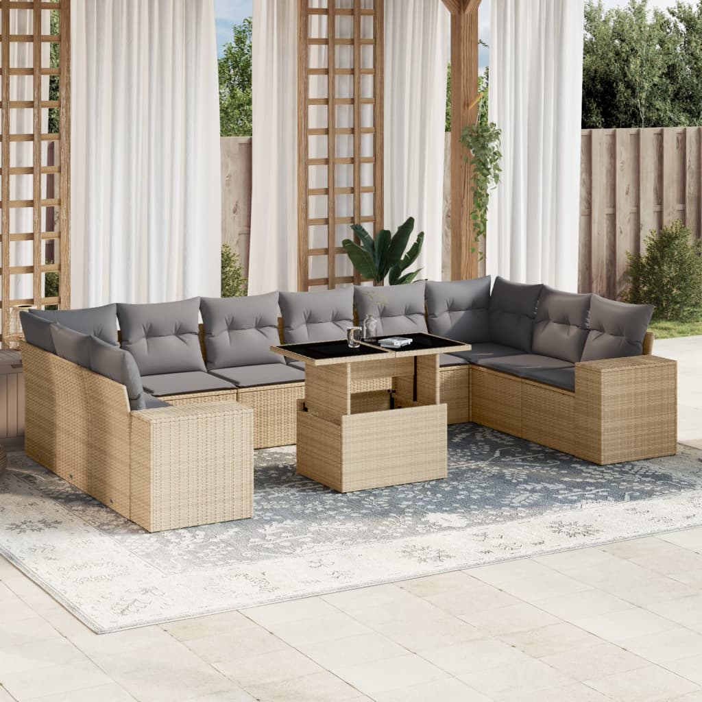 Set De Sofás De Jardín 11 Pzas Cojines Ratán Sintético Marrón