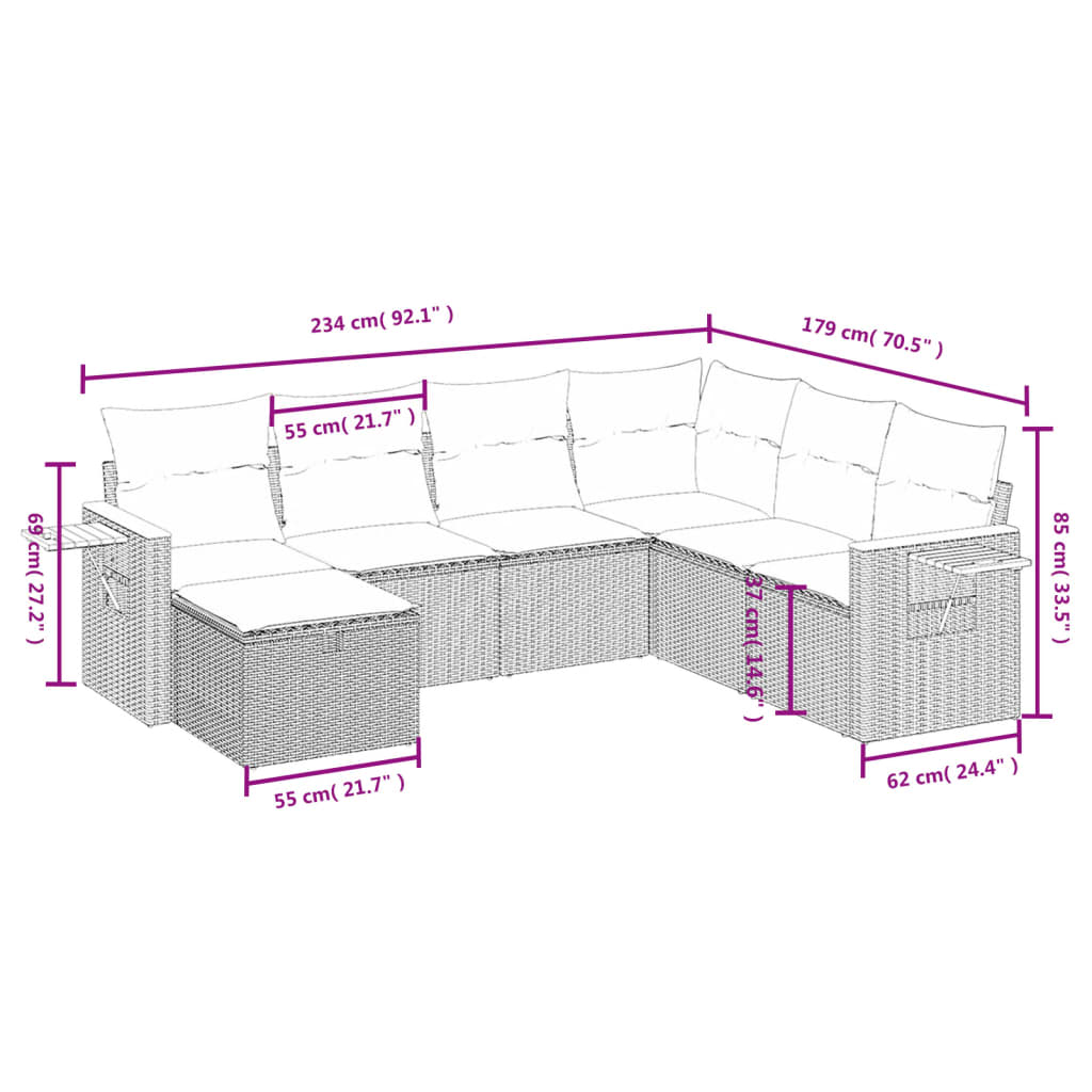 Set De Comedor De Jardín 7 Pzas Y Cojines Ratán Sintético Negro