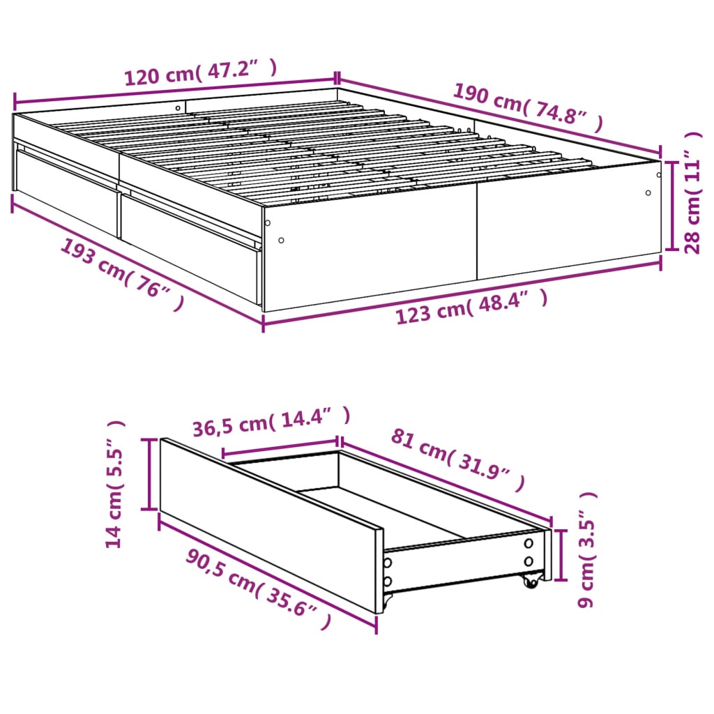 Cama Con Cajones Madera De Ingeniería