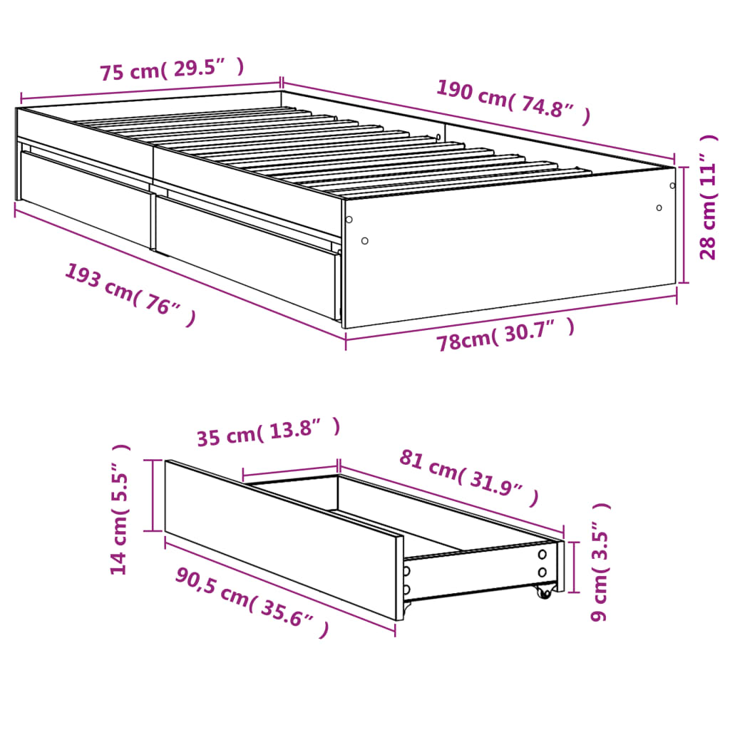Cama Con Cajones Madera De Ingeniería