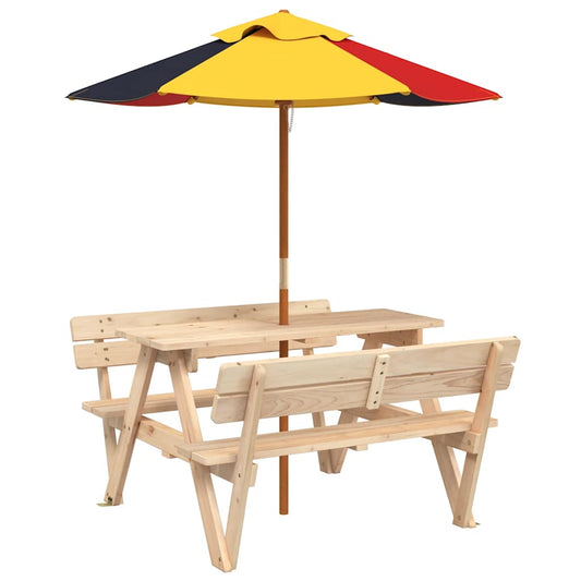 Mesa De Picnic Para 4 Niños Agujero Para Sombrilla Madera Abeto