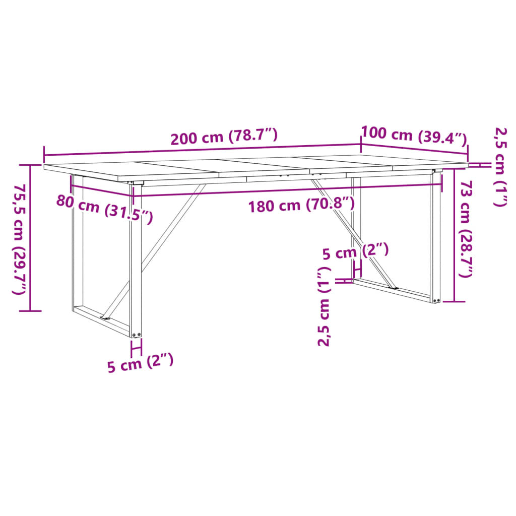 Mesa De Comedor Marco O Madera Maciza Pino Acero 200X100X75,5Cm
