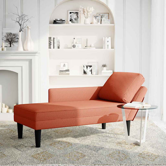 Chaise Longue Con Cojín De Tela De Pana Rojo Y Naranja
