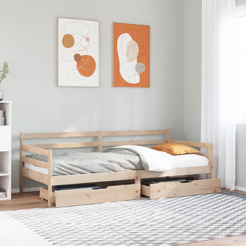 Sofá Cama Con Cajones Madera Maciza De Pino