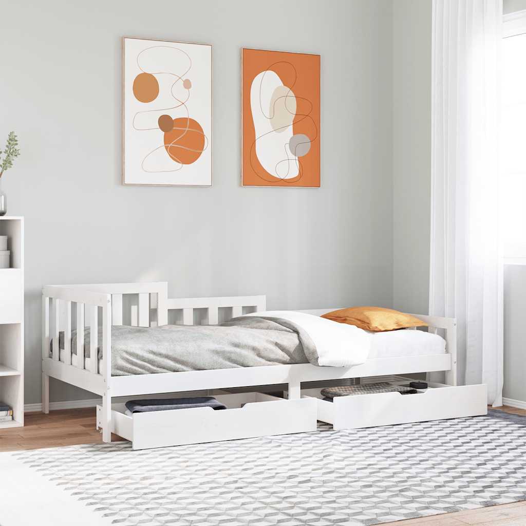 Sofá Cama Con Cajones Madera Maciza De Pino Blanca