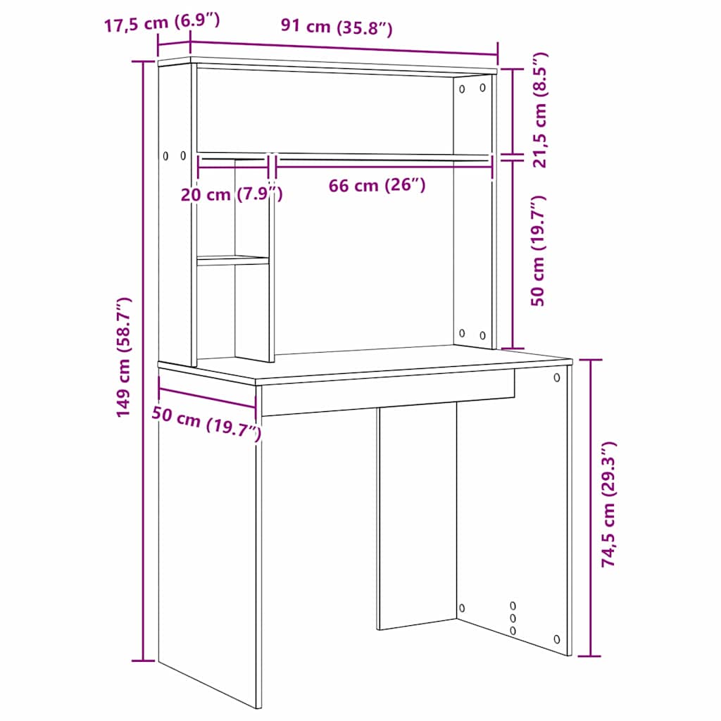Escritorio Con Estante 91 X 50 X 149 Cm Madera De Ingeniería