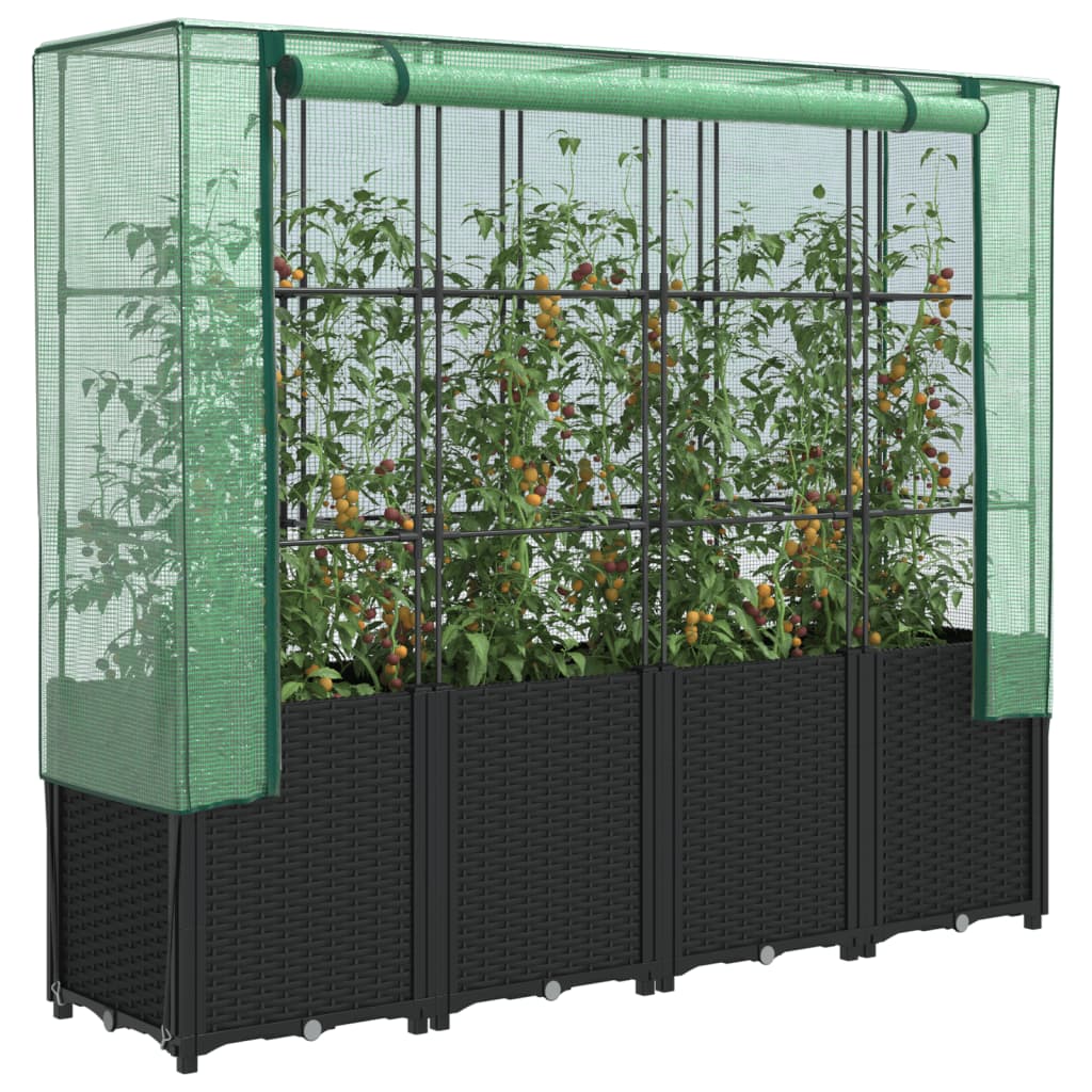 Jardinera Elevada Con Cubierta De Invernadero Aspecto Ratán 160X40X153 Cm