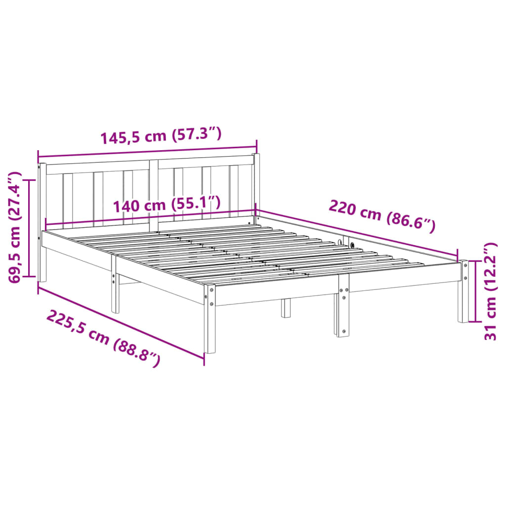Cama Extralarga Sin Colchón Madera Maciza De Pino