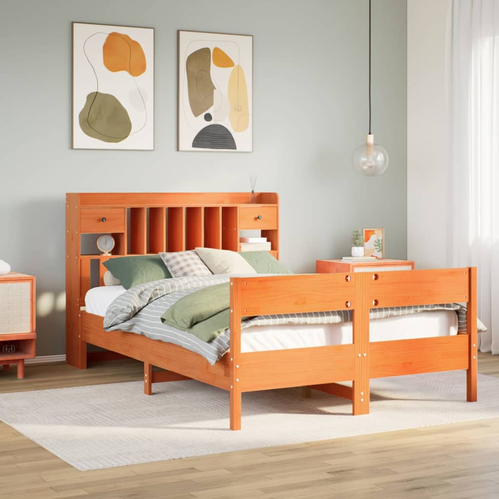 Cama Con Estantería Sin Colchón Madera Maciza De Pino 180X200Cm