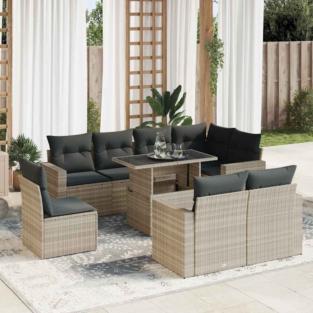 Set De Sofás De Jardín 9 Pzas Y Cojines Ratán Sintético Marrón