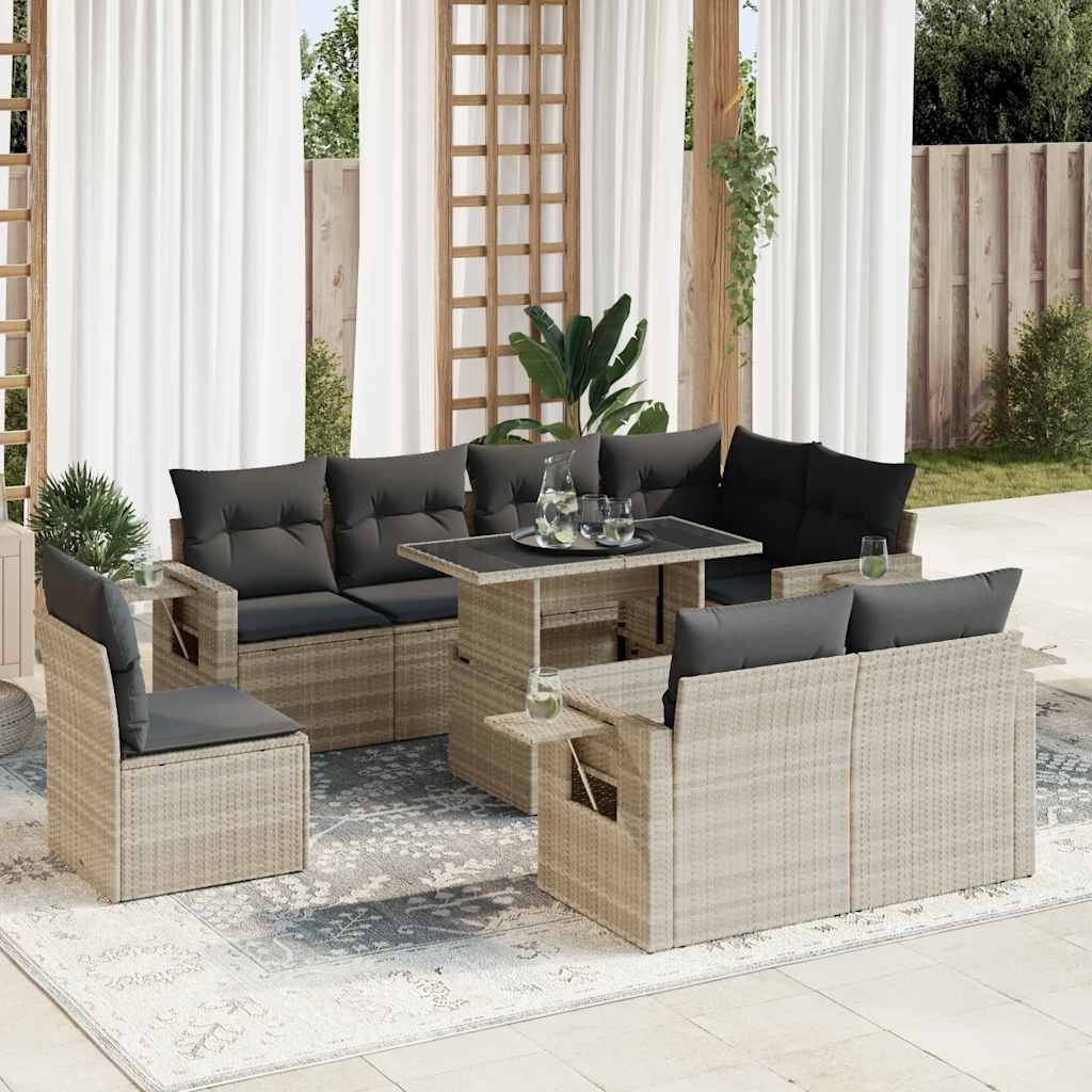 Set De Sofás De Jardín Con Cojines 9 Pzas Ratán Sintético