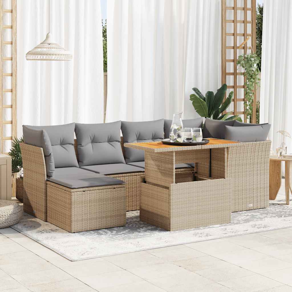 Set De Sofás De Jardín 7 Pzas Con Cojines Ratán Sintético Negro