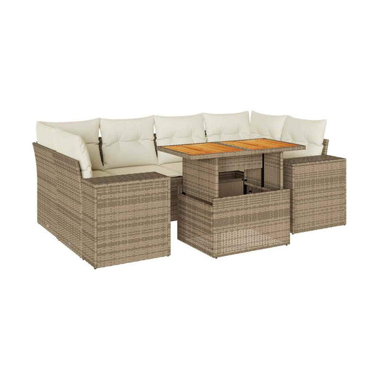 Set Sofás De Jardín 7 Piezas Y Cojines Ratán Sintético Beige