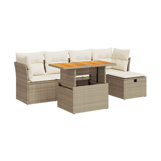 Set Sofás Jardín Y Cojines 6 Pzas Ratán Sintético Acacia Beige