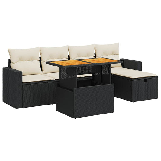 Set Sofás Jardín Y Cojines 6 Pzas Ratán Sintético Acacia Negro