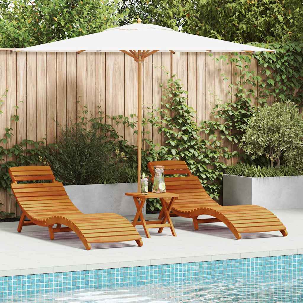Tumbona Con Mesa Madera Maciza De Acacia Marrón