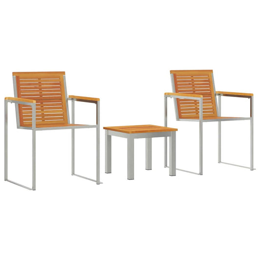 Tumbona 3 Pcs Marrón Madera De Acacia Sólida Y Acero Inoxidable