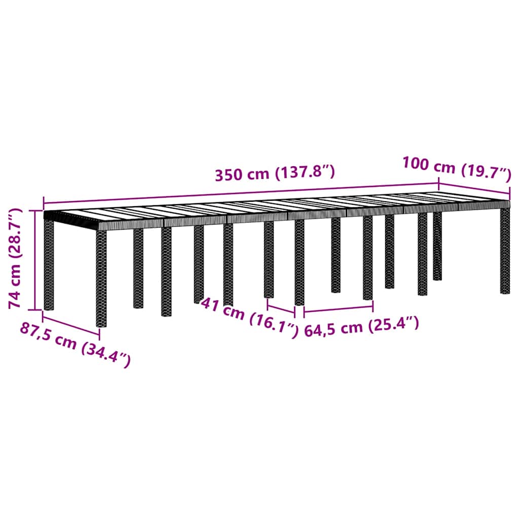 Mesa De Jardín 350 X 100 X 74 Cm Ratán Sintético