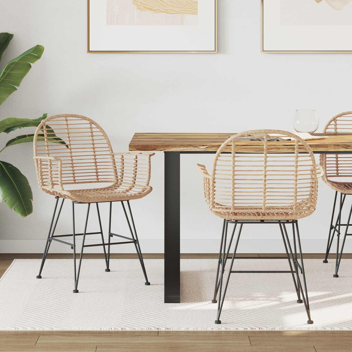 Silla De Comedor 2 Uds. Ratan E Hierro 57 X 55 X 85 Cm