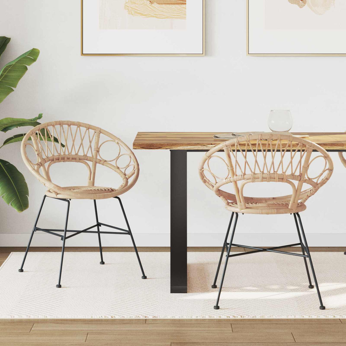 Silla De Comedor 2 Uds. Ratan E Hierro 54 X 65 X 82 Cm
