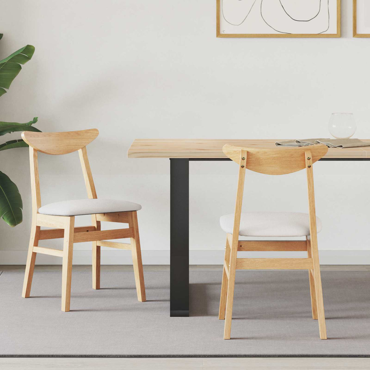 Sillas De Comedor 2 Uds. Madera De Caucho Sólido Natural
