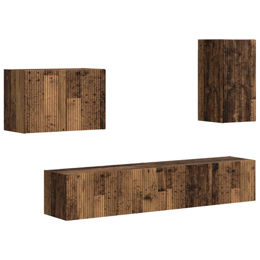 Conjunto De Mueble Para Tv De Pared 4 Pcs Madera Vieja