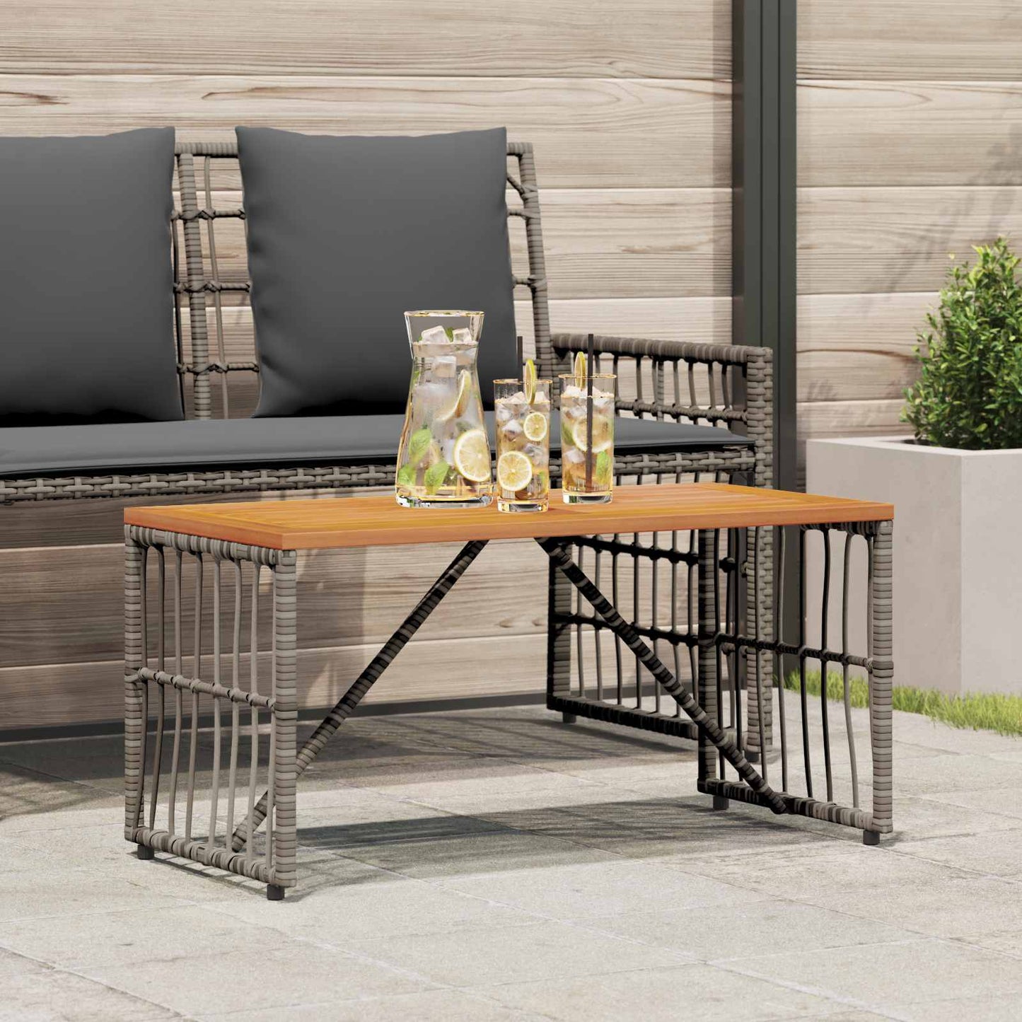 Mesa De Exterior 80 X 40 X 40 Cm Acero Y Poliratán