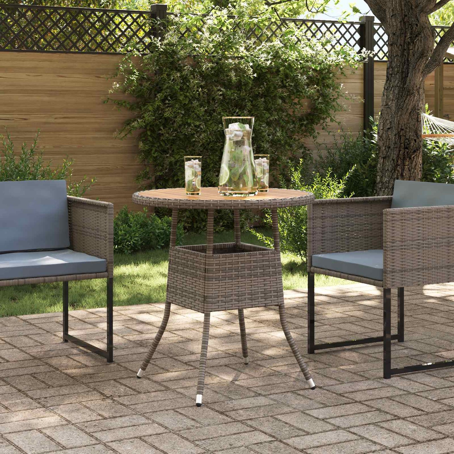 Mesa De Comedor De Jardín Ratán Sintético Acacia Ø 70 Cm