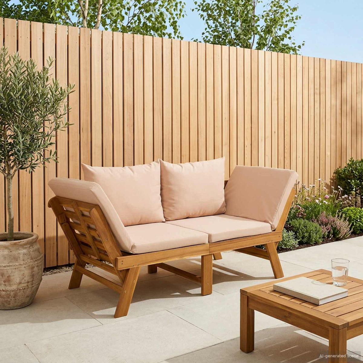 Banco De Jardín 3 En 1 Con Cojines Madera De Acacia Sólida