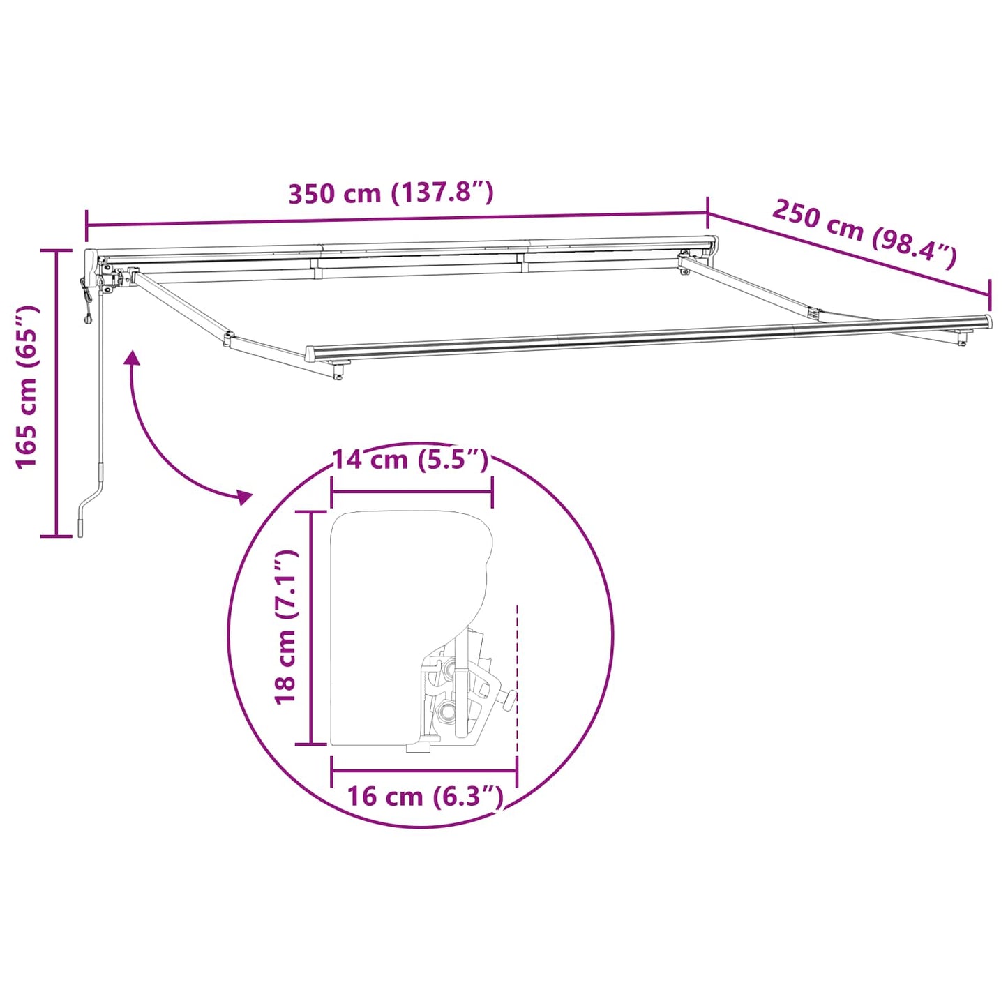 Estructura De Toldo Retráctil Eléctrico 3,5 X 2,5 M Acero