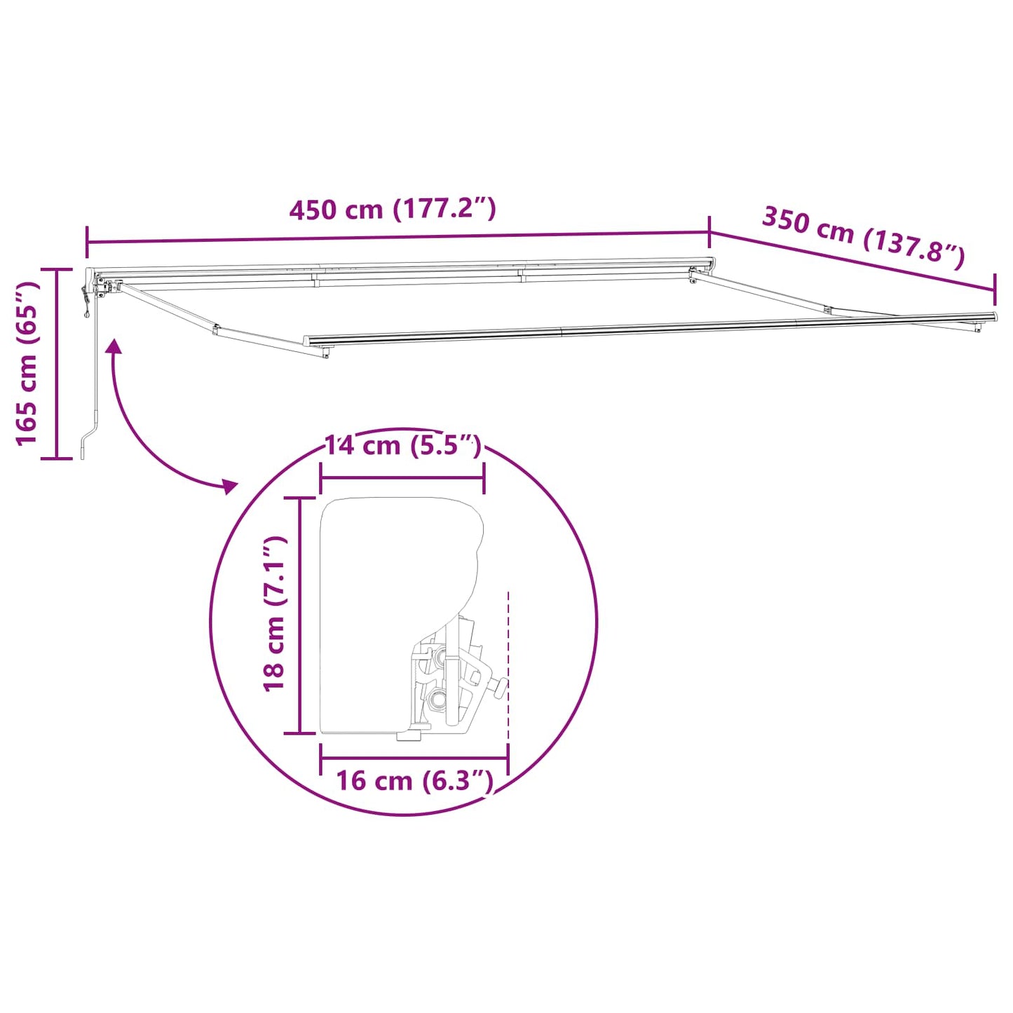 Estructura De Toldo Retráctil Eléctrico 4,5 X 3,5 M Acero
