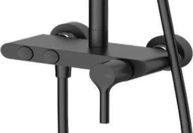 Columna de grifería para ducha monomando Stillo Hades negro rociador mural 2 vías Ø250mm maneral de 3 funciones con repisa